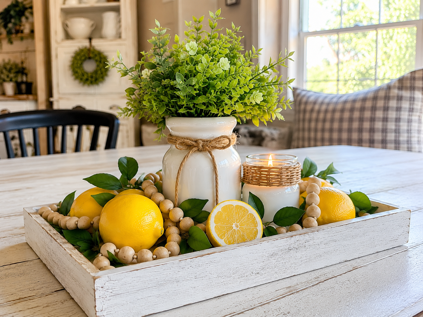 How to display your summer creation - Cheerful Farmhouse Lemon Summer Tray Centerpiece DIY tutorial