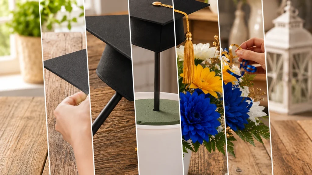 DIY Dollar Tree Graduation Cap Flower Centerpiece