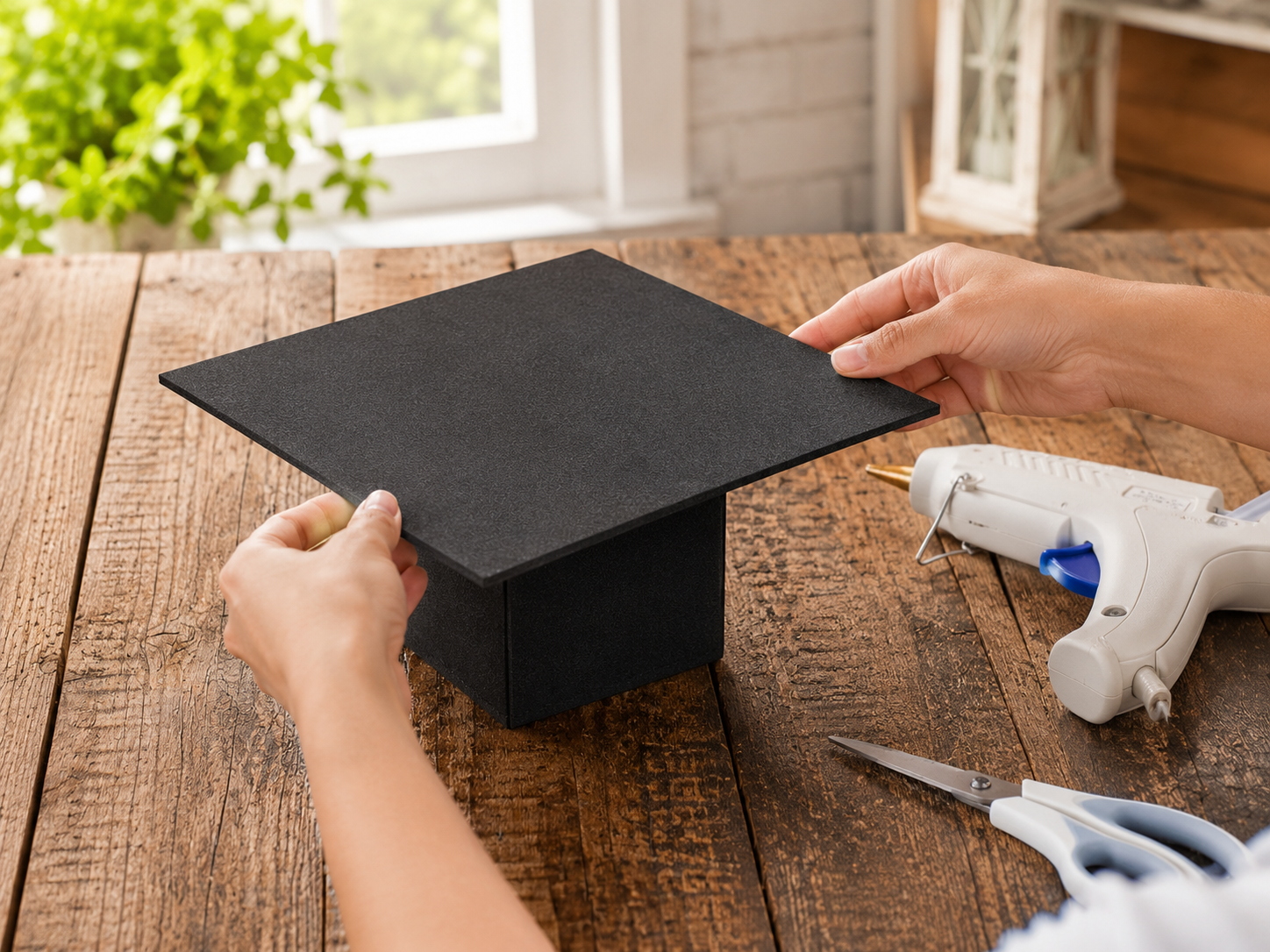 How to construct the graduation cap topper - DIY Dollar Tree Graduation Cap Flower Centerpiece DIY tutorial