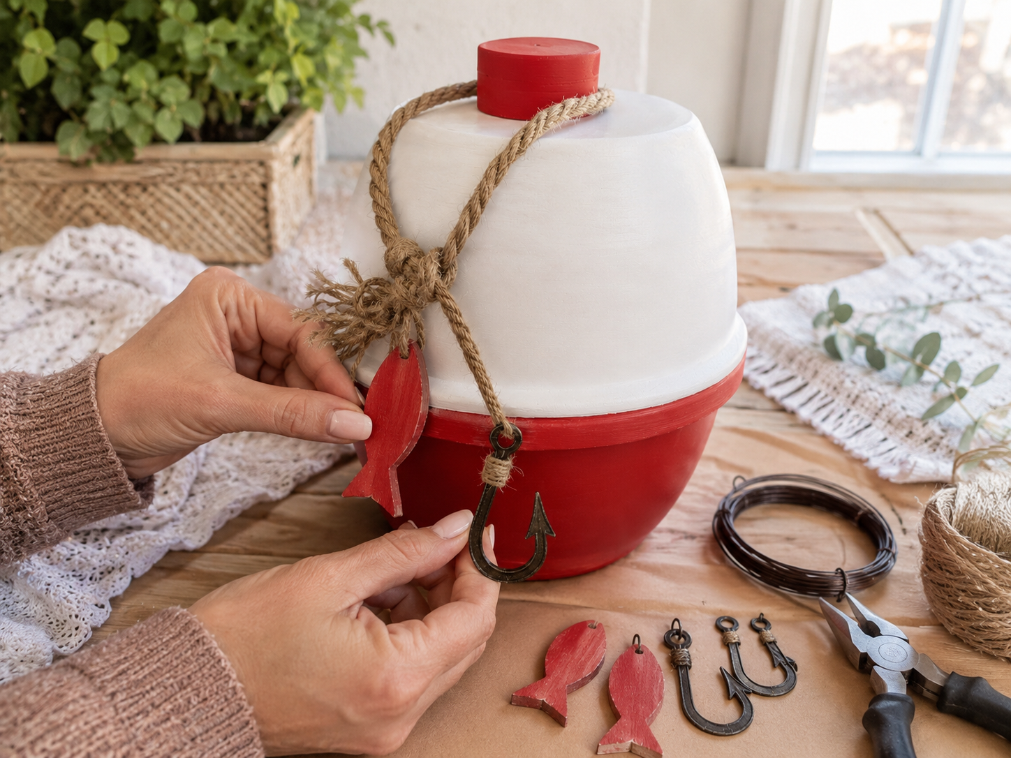 How to craft & attach charms - DIY Rustic Fishing Bobber Porch Decor DIY tutorial