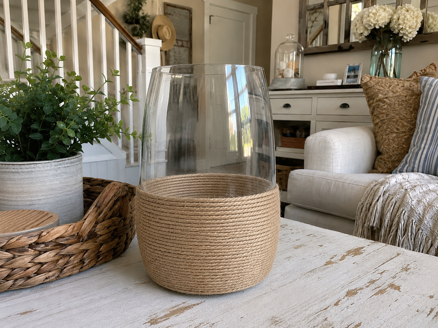 How to finish rope wrapping - Dollar Tree Coastal Summer Lantern: Easy Beachy Charm DIY tutorial