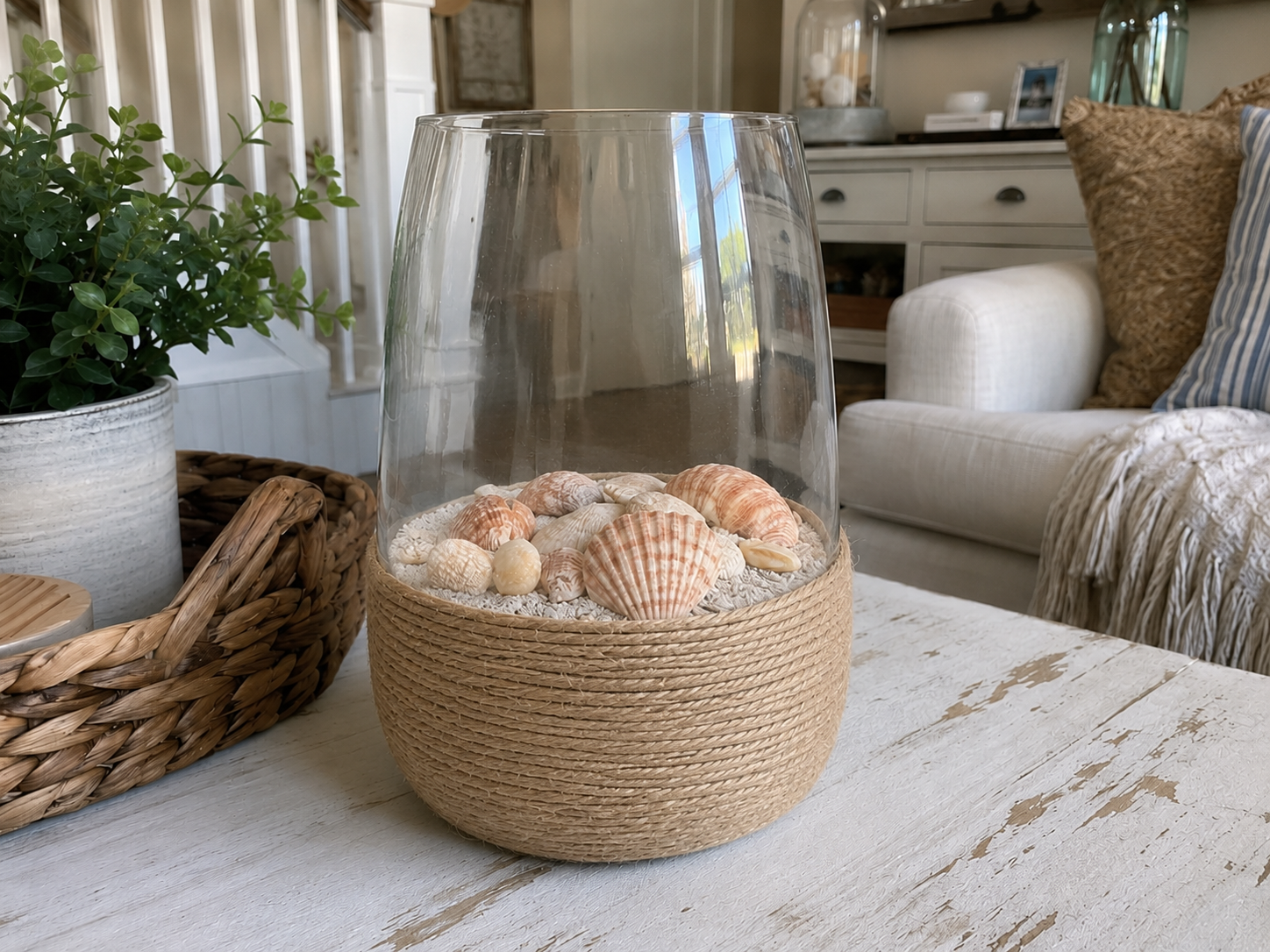 How to add sand and seashells - Dollar Tree Coastal Summer Lantern: Easy Beachy Charm DIY tutorial