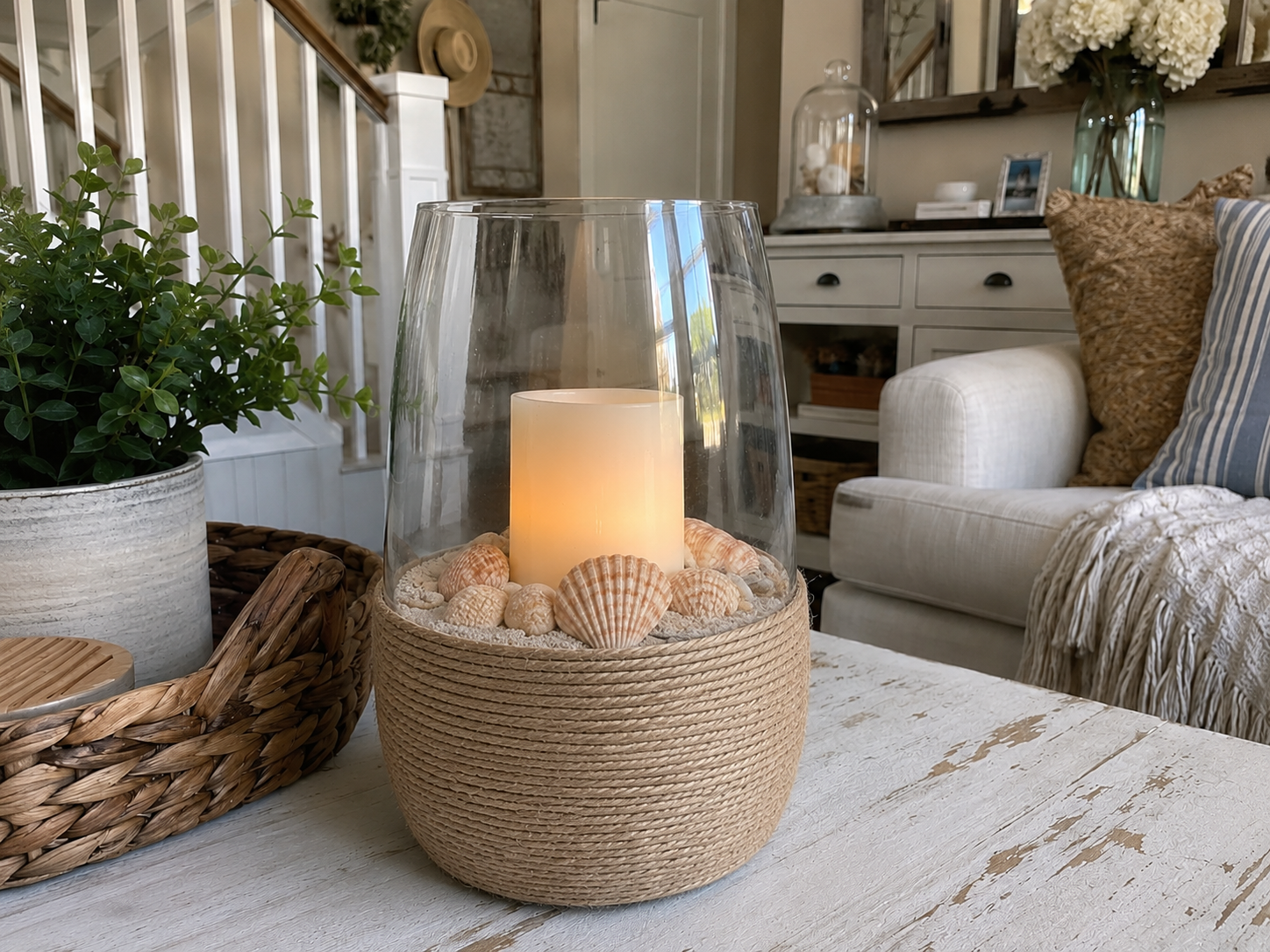 How to place the led candle - Dollar Tree Coastal Summer Lantern: Easy Beachy Charm DIY tutorial