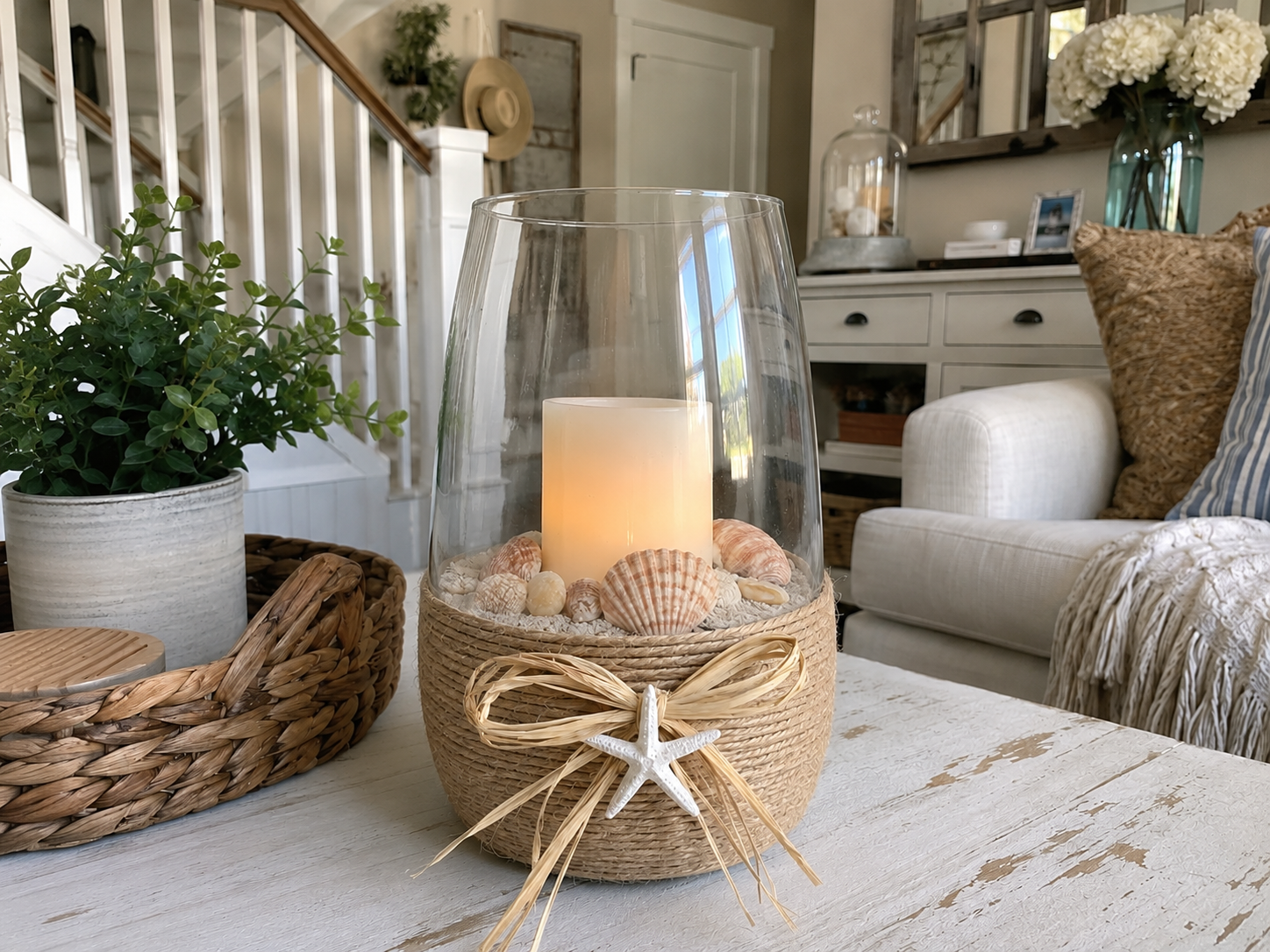 How to add decorative bow and accent - Dollar Tree Coastal Summer Lantern: Easy Beachy Charm DIY tutorial