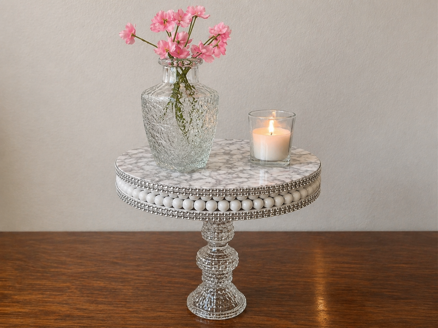 How to style your pedestal tray - Dollar Tree Glam Marble Pedestal Tray DIY tutorial