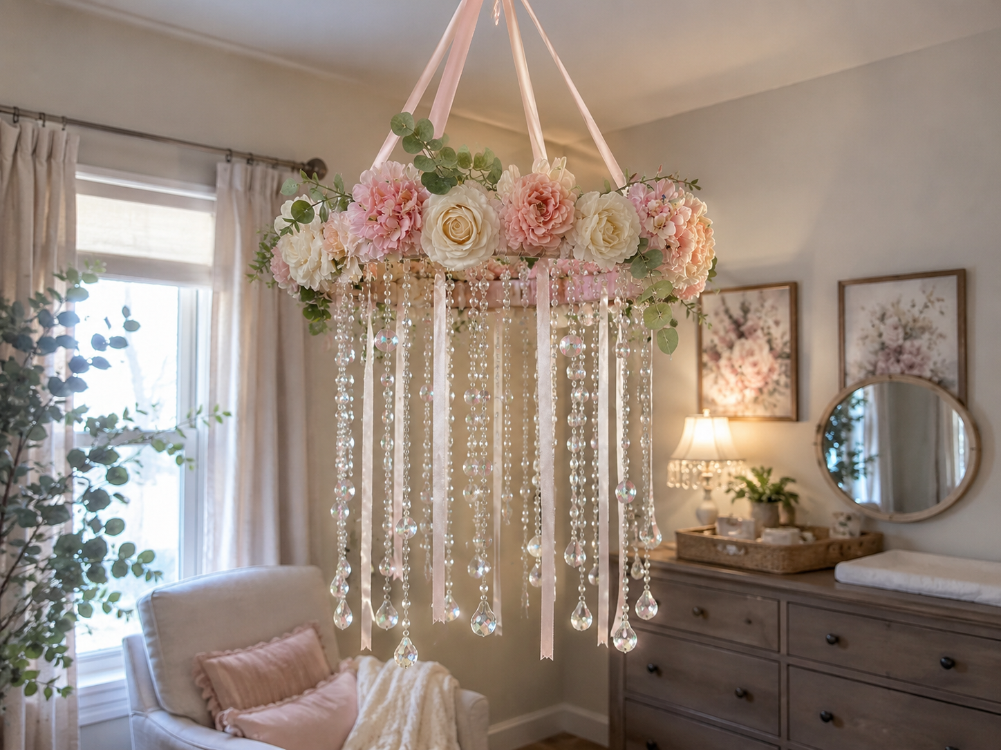How to style & display your chandelier - Dreamy Dollar Tree Floral Chandelier: An Elegant DIY Hanging Decor DIY tutorial