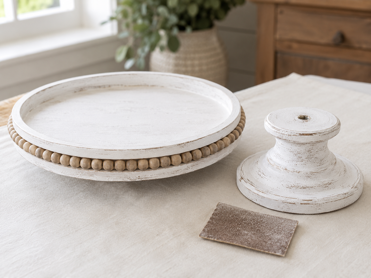 How to apply second coat & distress - Elegant Farmhouse Beaded Tray Centerpiece DIY tutorial