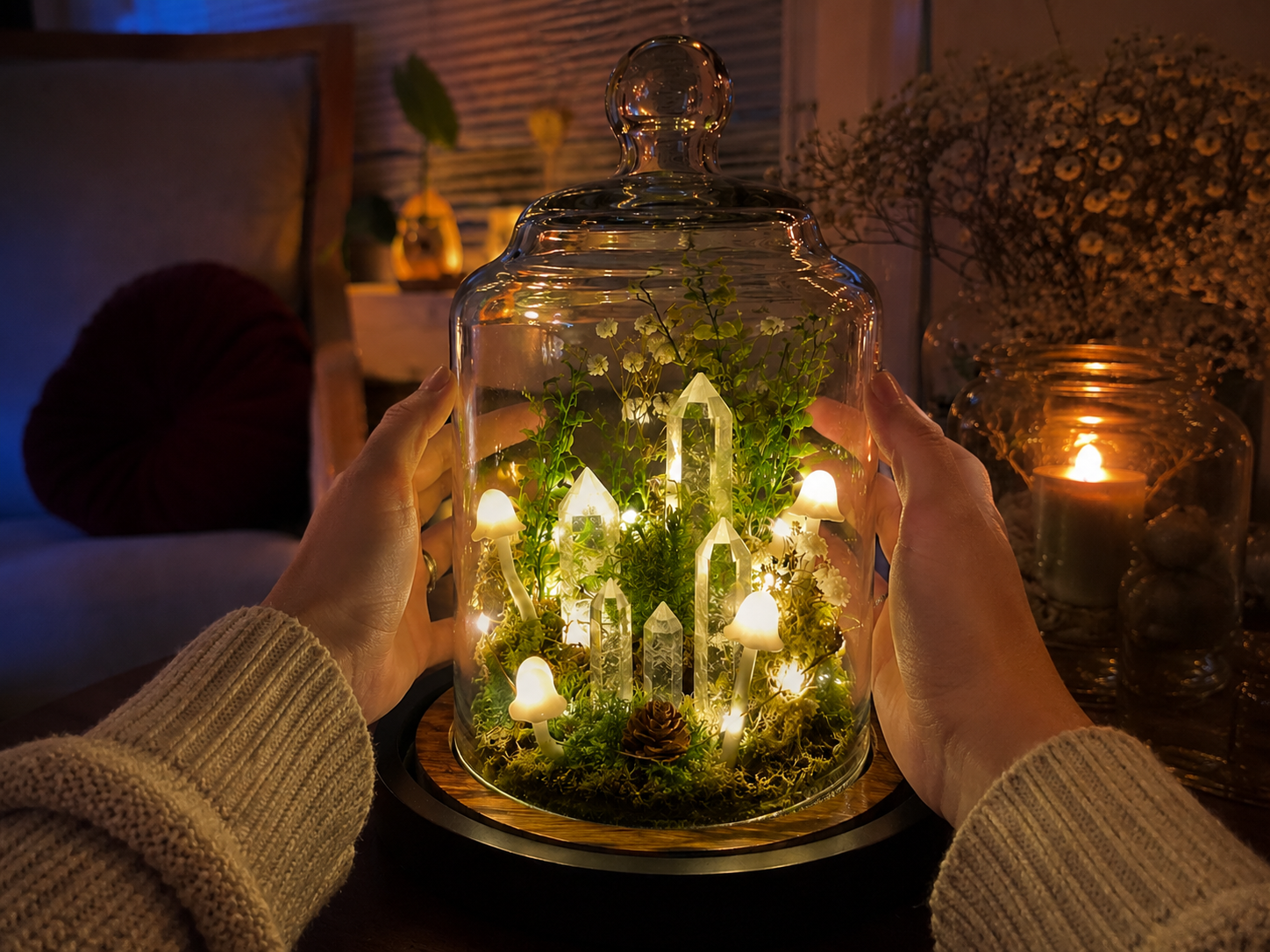 How to enclose with the glass cloche - Enchanted Forest Crystal Cloche: A Dollar Tree DIY DIY tutorial