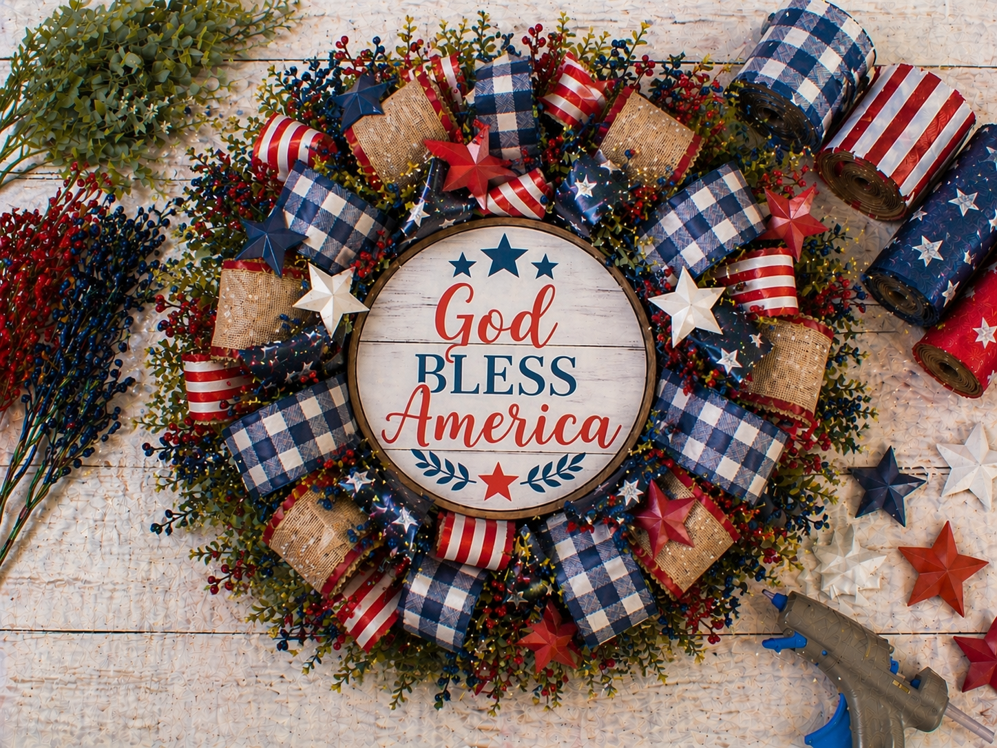 How to final fluff & adjustments - God Bless America Rustic Wreath DIY tutorial