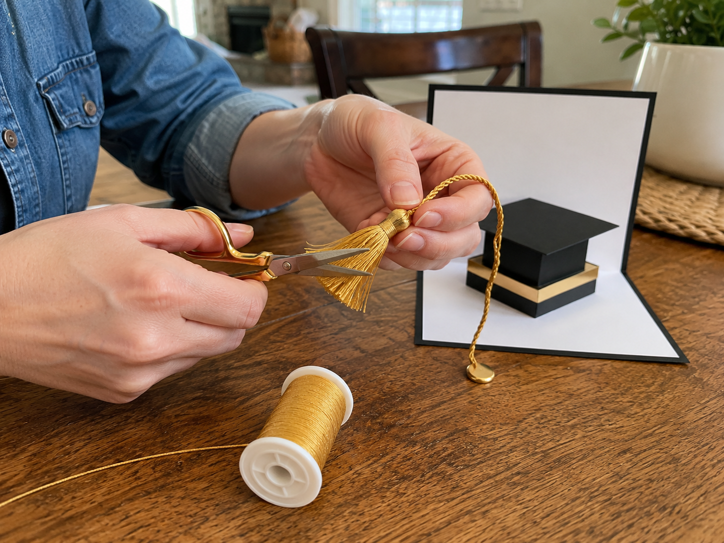 How to craft the gold tassel - Graduation Card Craft: Pop-Up Cap DIY DIY tutorial
