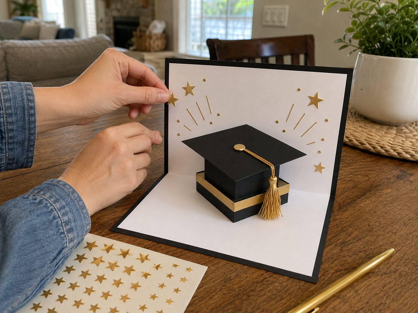 How to decorate the card interior - Graduation Card Craft: Pop-Up Cap DIY DIY tutorial