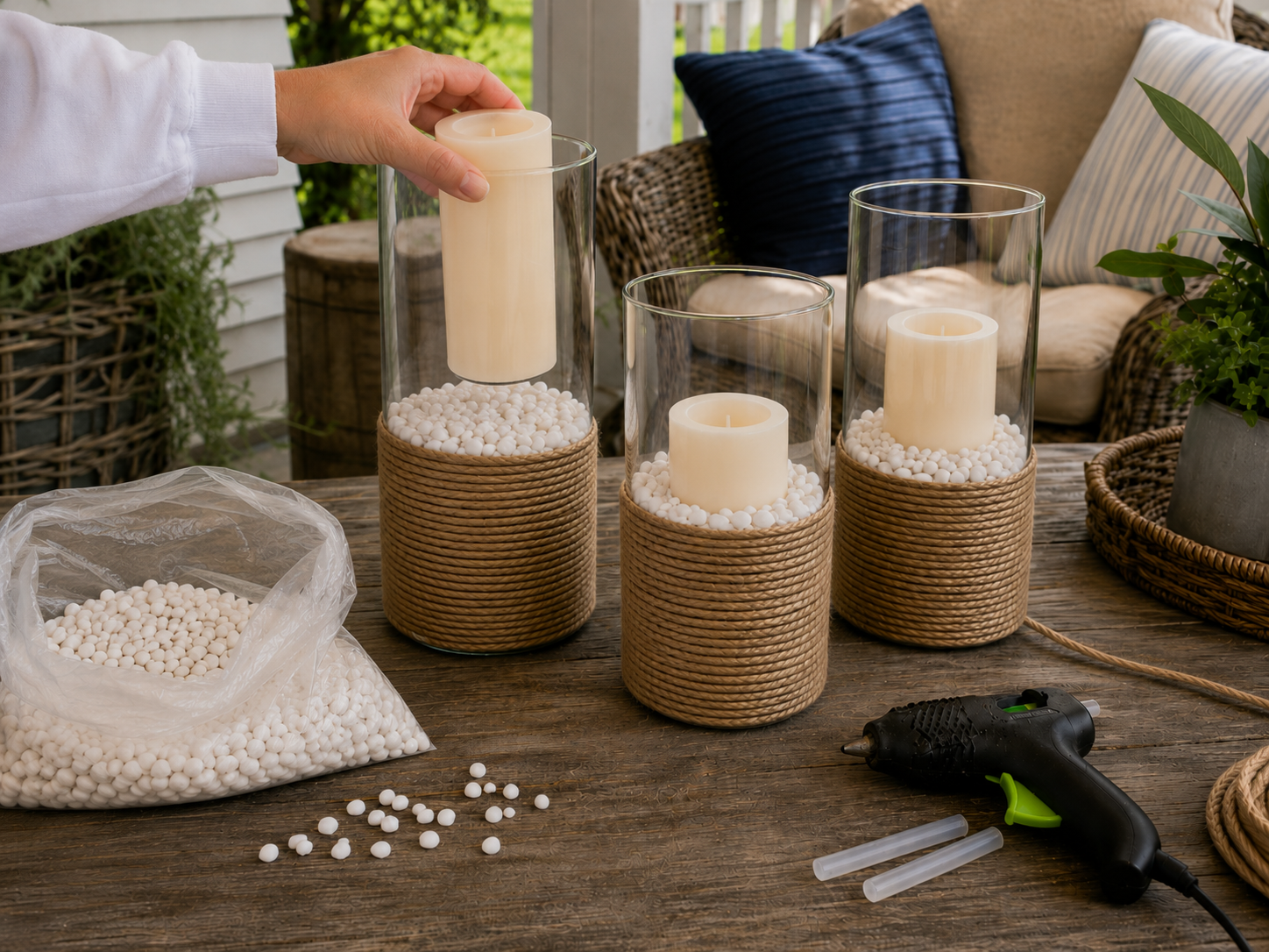 How to place led candles - Memorial Day Craft: Patriotic Rope Lantern Trio DIY tutorial