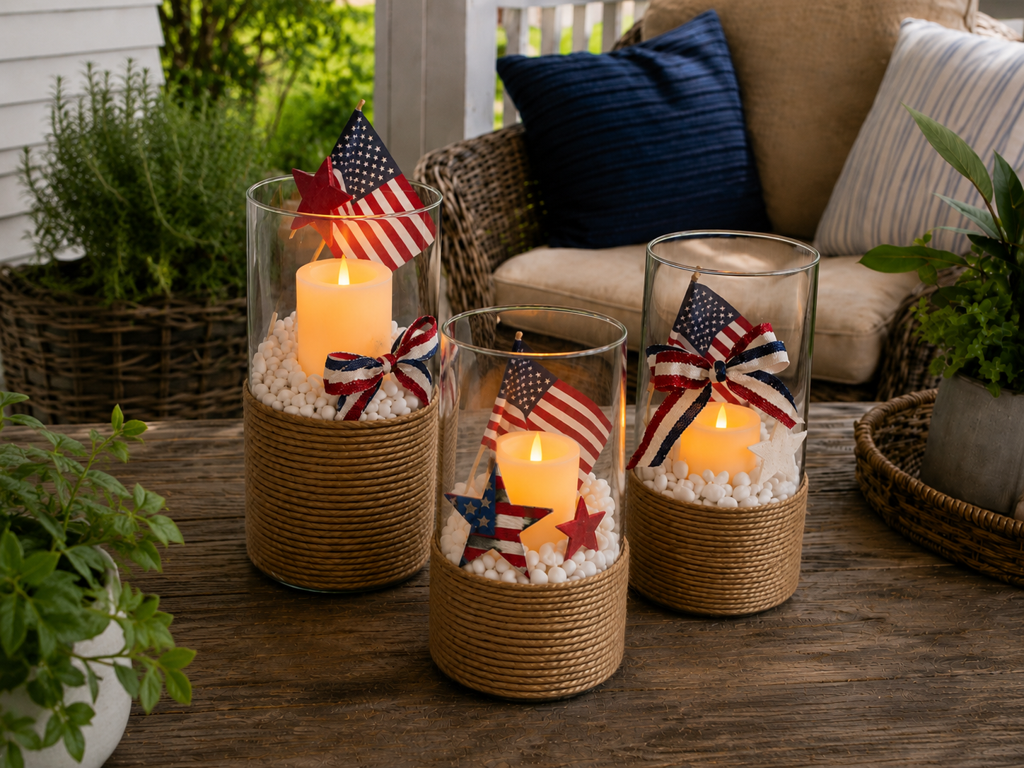 How to style your patriotic trio - Memorial Day Craft: Patriotic Rope Lantern Trio DIY tutorial