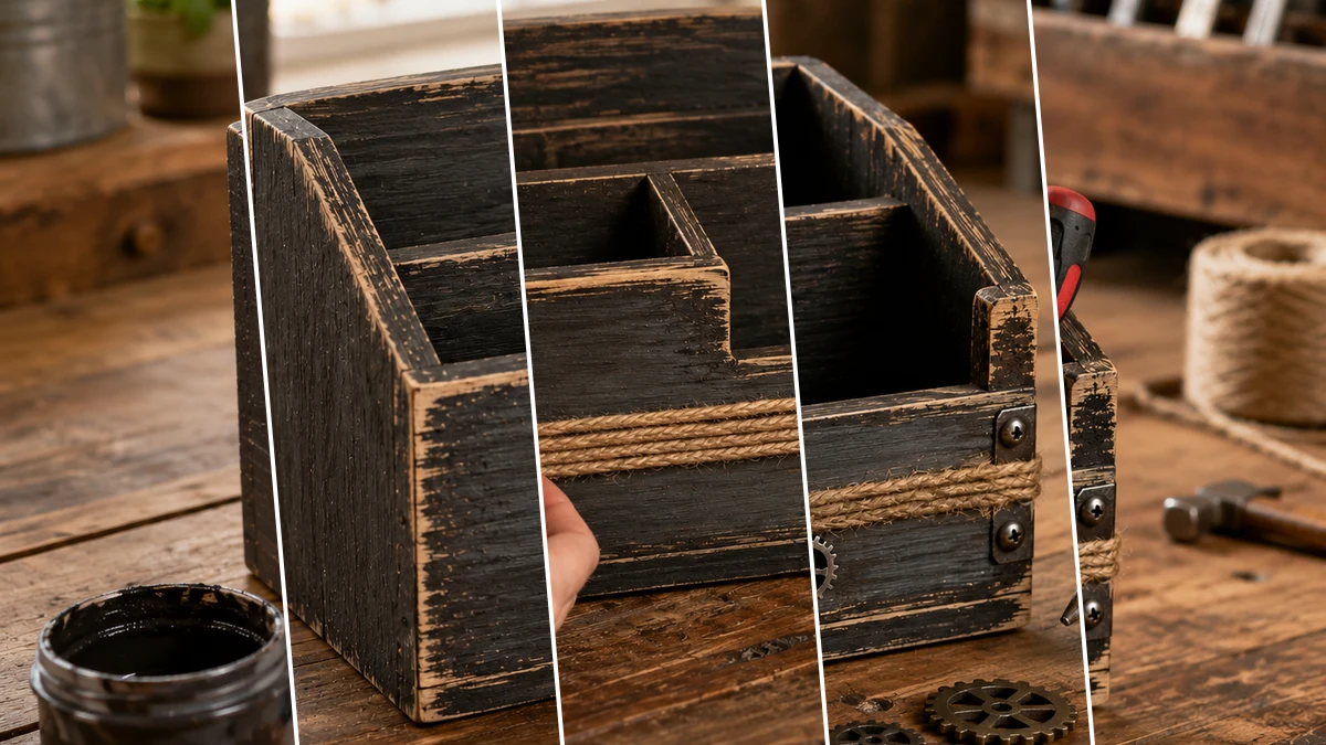 Rustic Dad's Desk Organizer: A Workshop-Inspired Gift - DIY Organizing & Storage craft tutorial for Farmhouse / Rustic