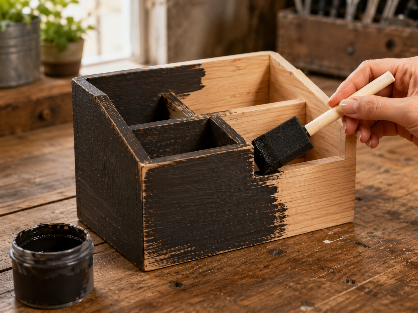 How to paint the wooden base - Rustic Dad's Desk Organizer: A Workshop-Inspired Gift DIY tutorial