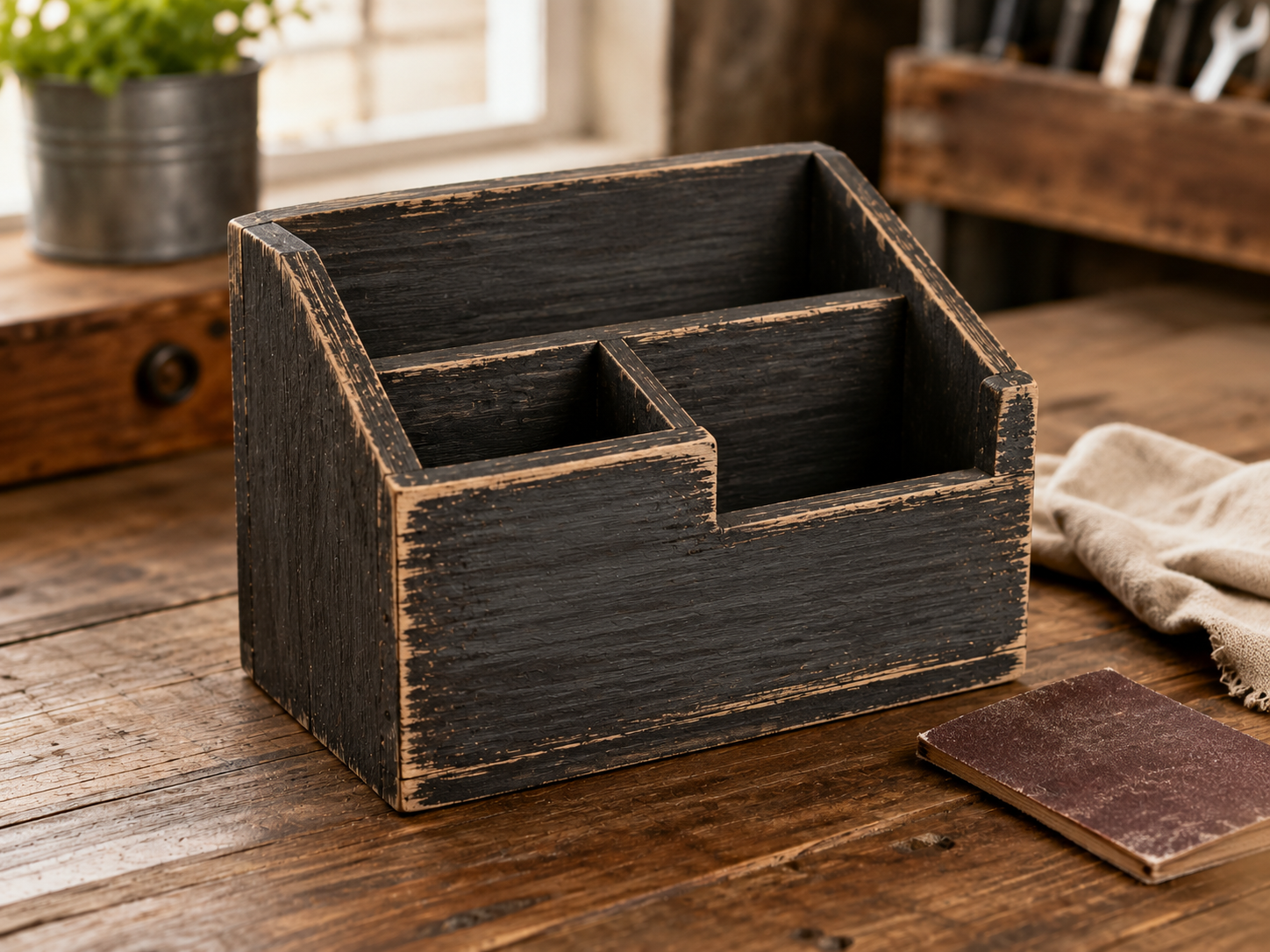How to distress for a worn look - Rustic Dad's Desk Organizer: A Workshop-Inspired Gift DIY tutorial