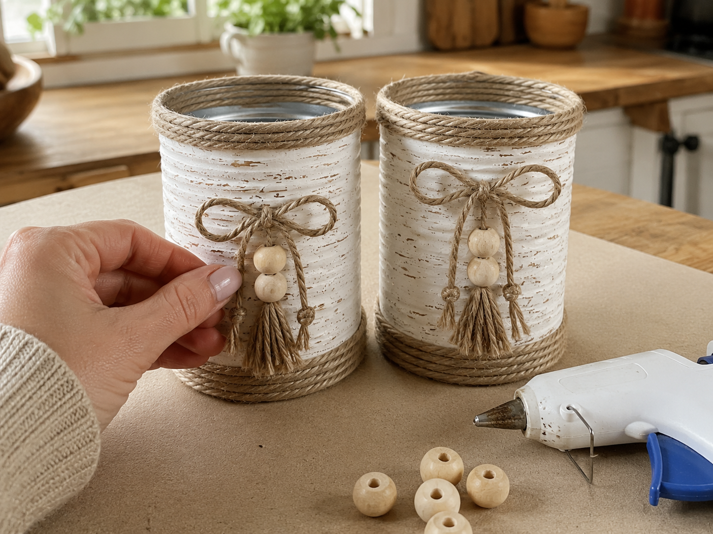 How to embellish utensil cans - Rustic Farmhouse Kitchen Organizer Caddy (Dollar Tree DIY) DIY tutorial