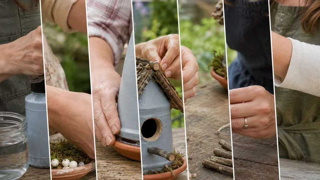 Rustic Garden Birdhouses from Upcycled Containers