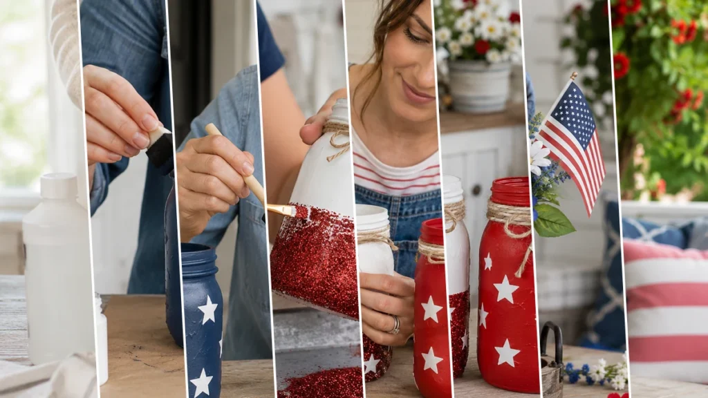 DIY Memorial Day Mason Jar Centerpiece with Patriotic Flowers