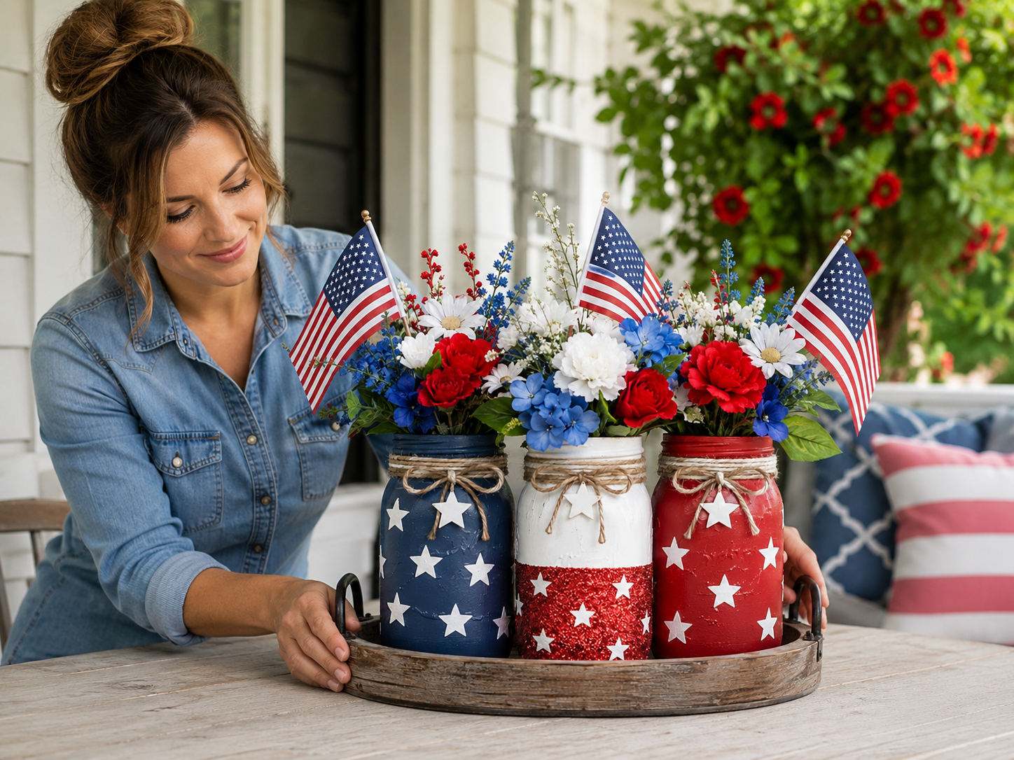 How to display your centerpiece - Rustic Patriotic Mason Jar Centerpiece for Memorial Day DIY tutorial