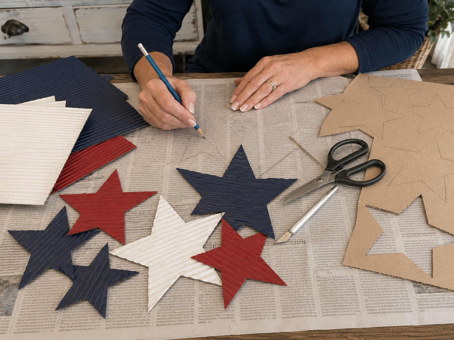 How to cut cardboard stars - Rustic Patriotic Star Wreath: A Dollar Tree DIY DIY tutorial
