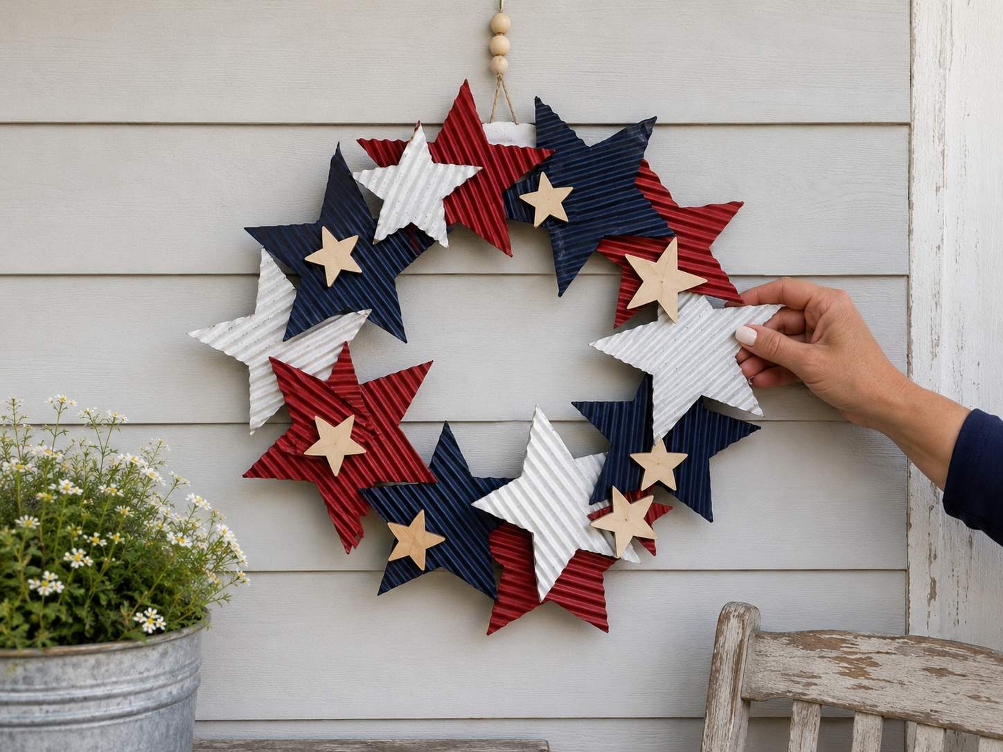 How to final adjustments & display - Rustic Patriotic Star Wreath: A Dollar Tree DIY DIY tutorial