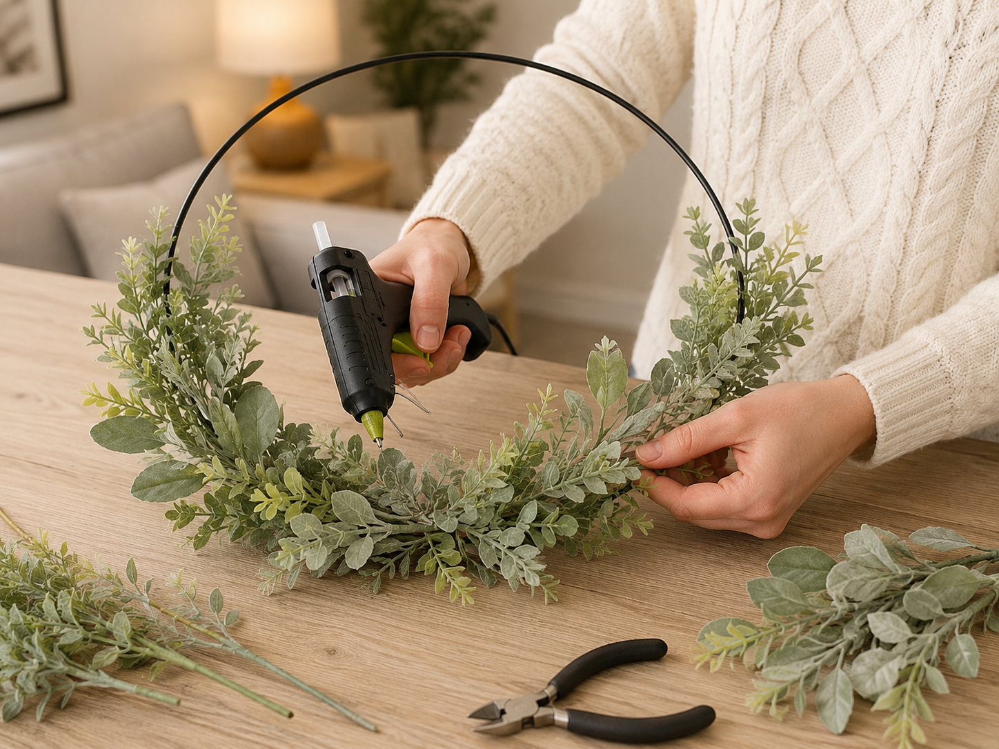 How to attach faux greenery base - Simple & Elegant Graduation Hoop Wreath DIY tutorial