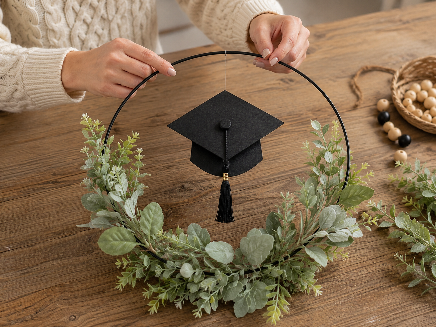 How to suspend the graduation cap - Simple & Elegant Graduation Hoop Wreath DIY tutorial
