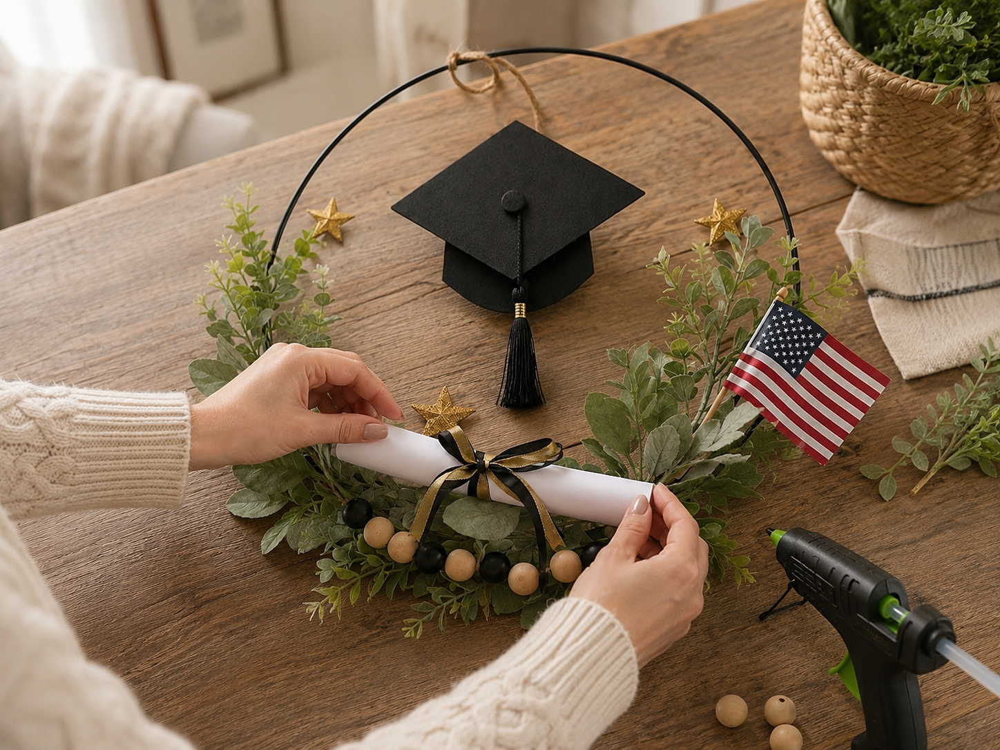How to create & place diploma scroll - Simple & Elegant Graduation Hoop Wreath DIY tutorial