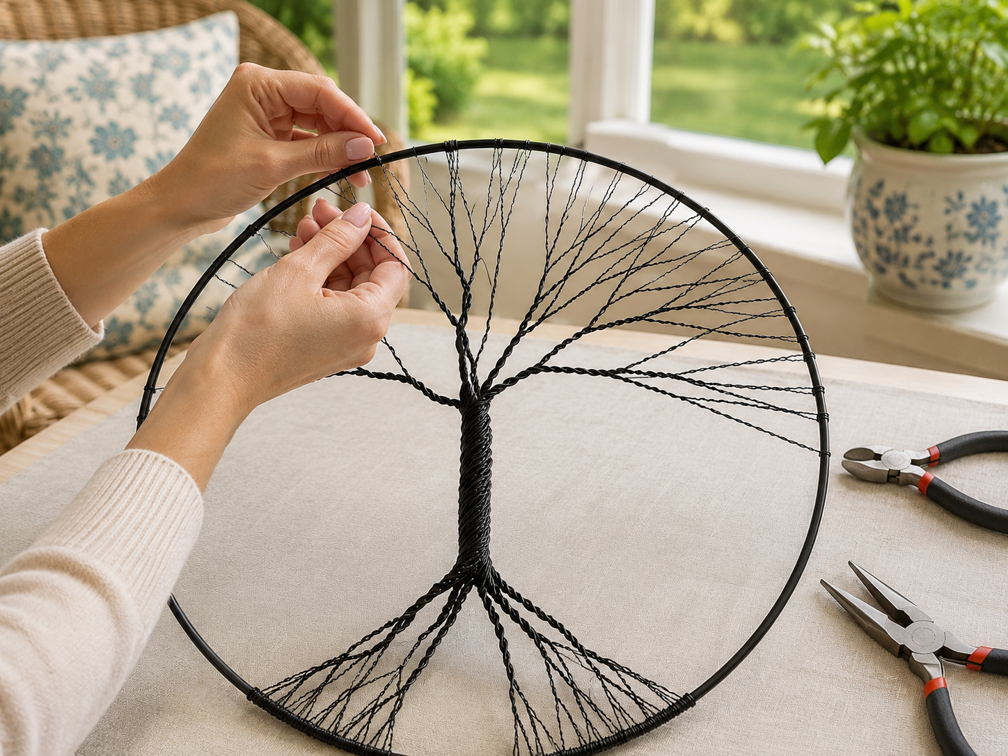 How to form the tree branches - Sparkling Dollar Tree Crystal Tree of Life Suncatcher DIY tutorial