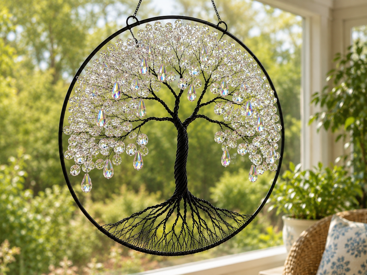 How to secure & prepare for hanging - Sparkling Dollar Tree Crystal Tree of Life Suncatcher DIY tutorial
