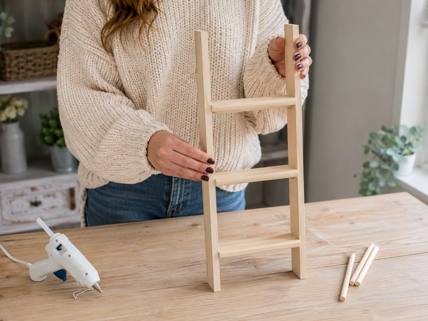 How to assemble ladder structure - Charming Dollar Tree Mini Ladder Favor Display DIY tutorial