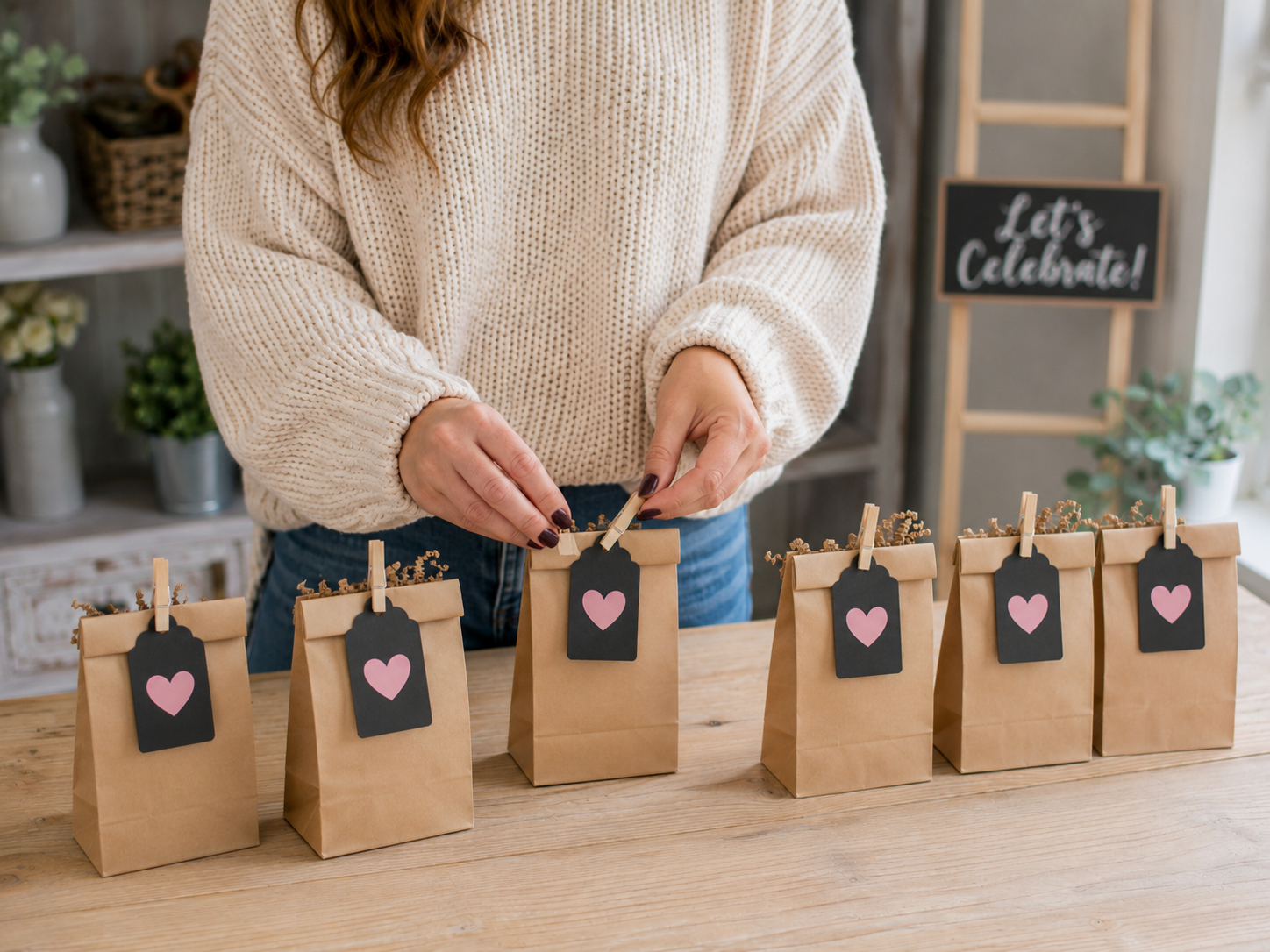 How to assemble favor bags - Charming Dollar Tree Mini Ladder Favor Display DIY tutorial