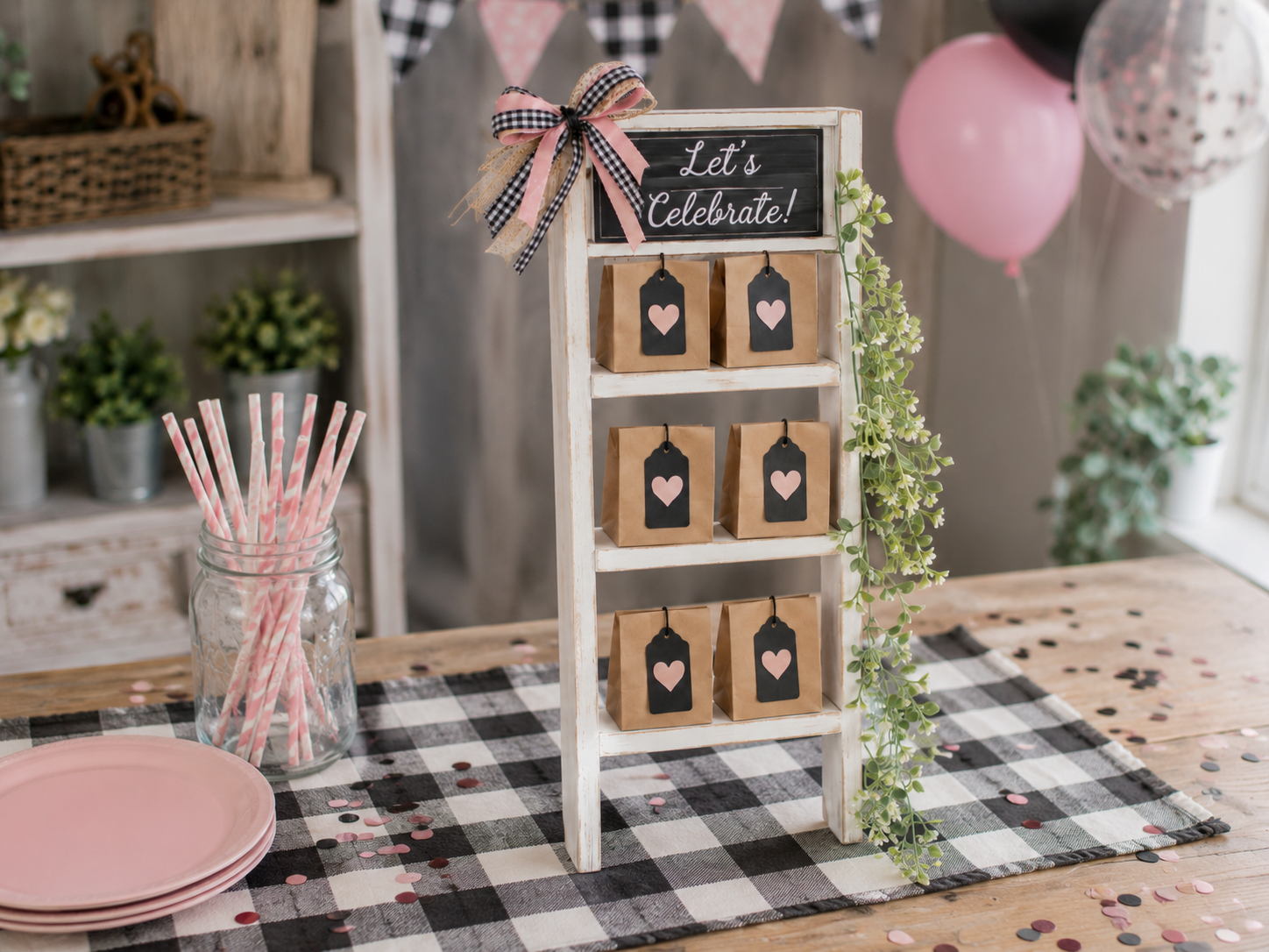 How to arrange & display - Charming Dollar Tree Mini Ladder Favor Display DIY tutorial