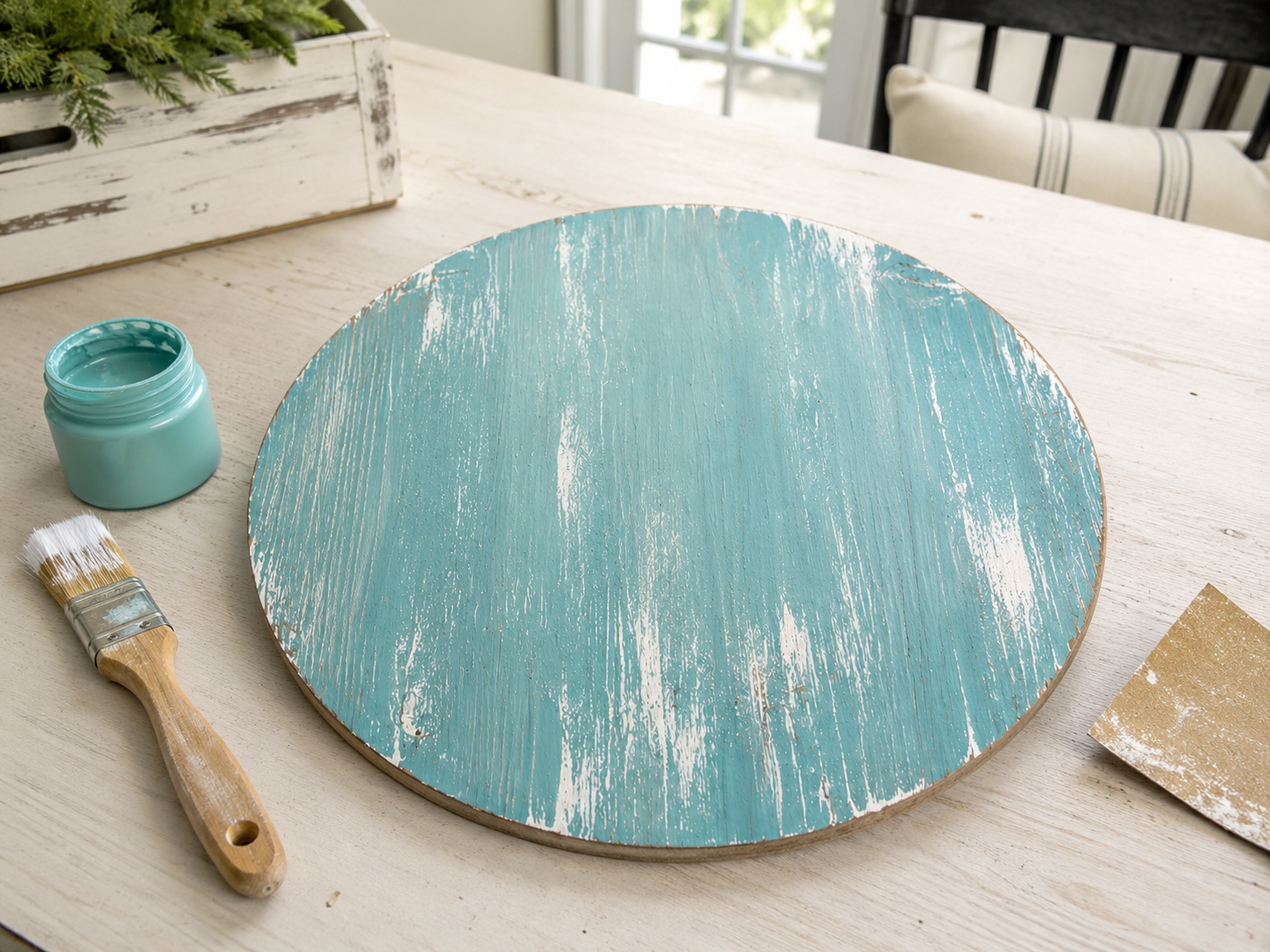 How to paint & distress the backing - Charming Dollar Tree Succulent Wall Planter DIY tutorial