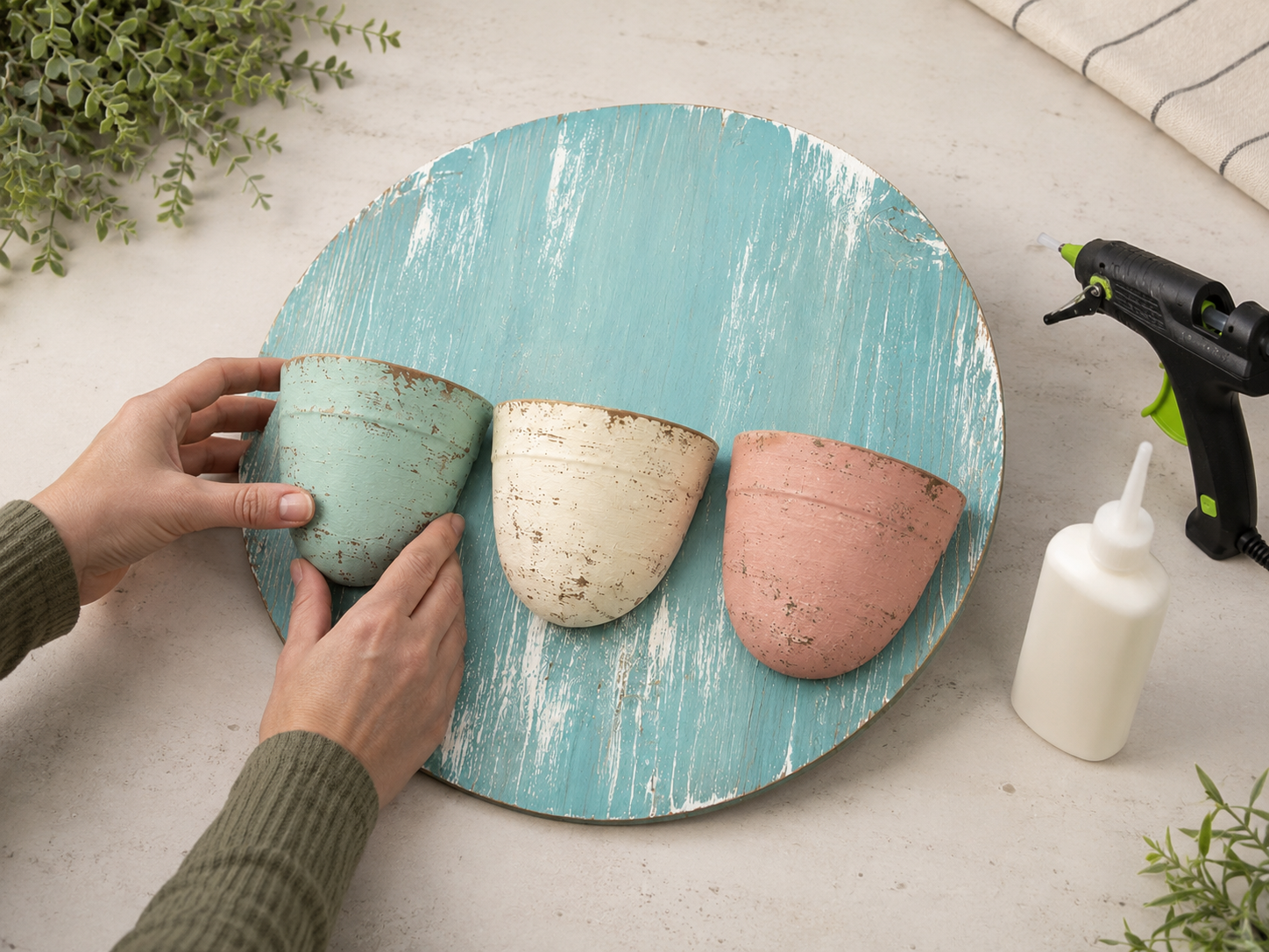 How to attach half pots to backing - Charming Dollar Tree Succulent Wall Planter DIY tutorial
