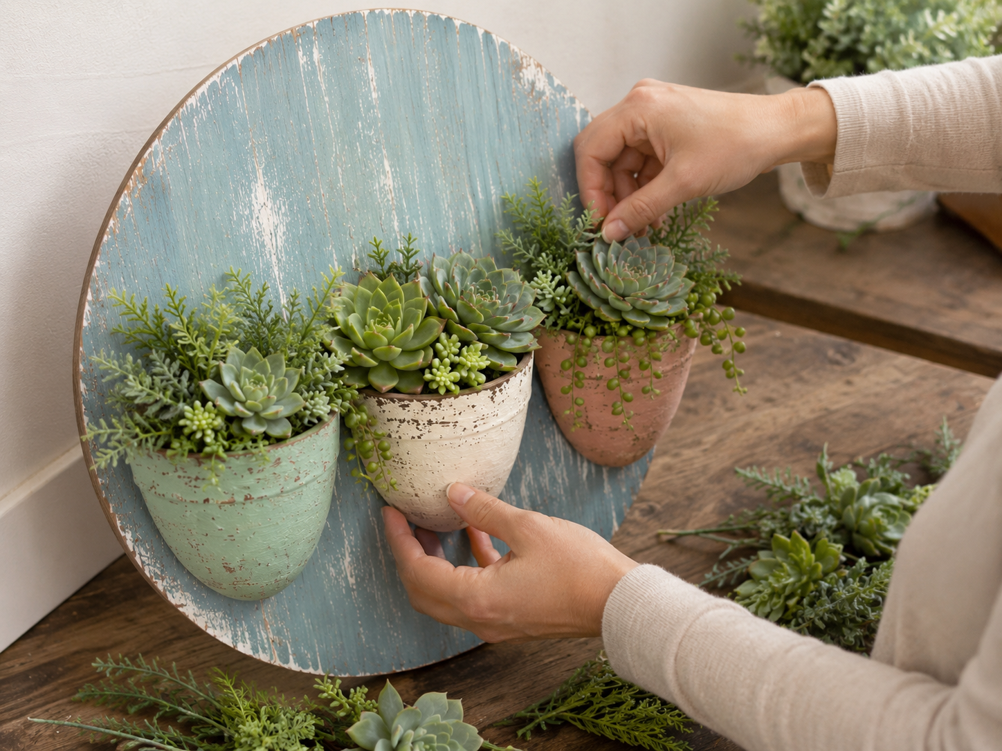 How to fill with faux succulents - Charming Dollar Tree Succulent Wall Planter DIY tutorial