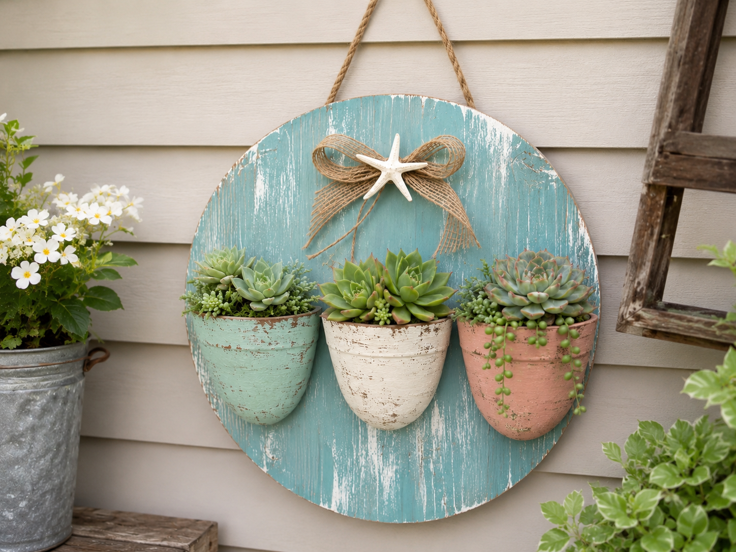 How to add hanger & embellishments - Charming Dollar Tree Succulent Wall Planter DIY tutorial