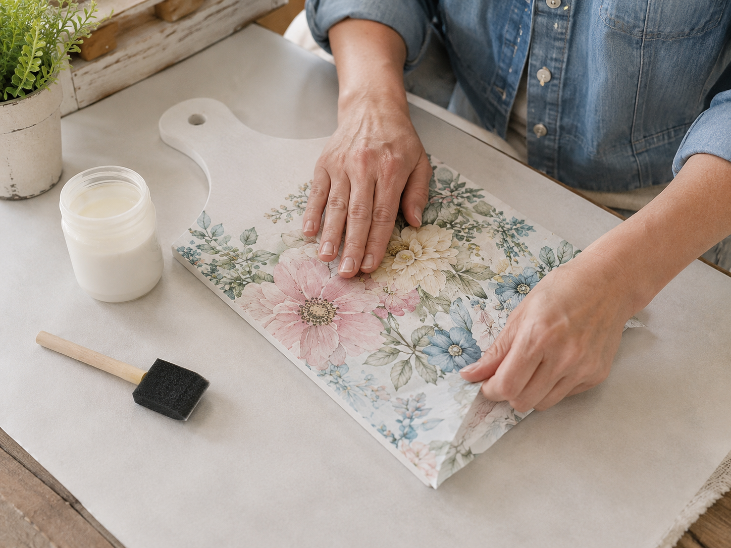 How to decoupage cutting boards - Charming Farmhouse Caddy: Cutting Board & Crate DIY DIY tutorial