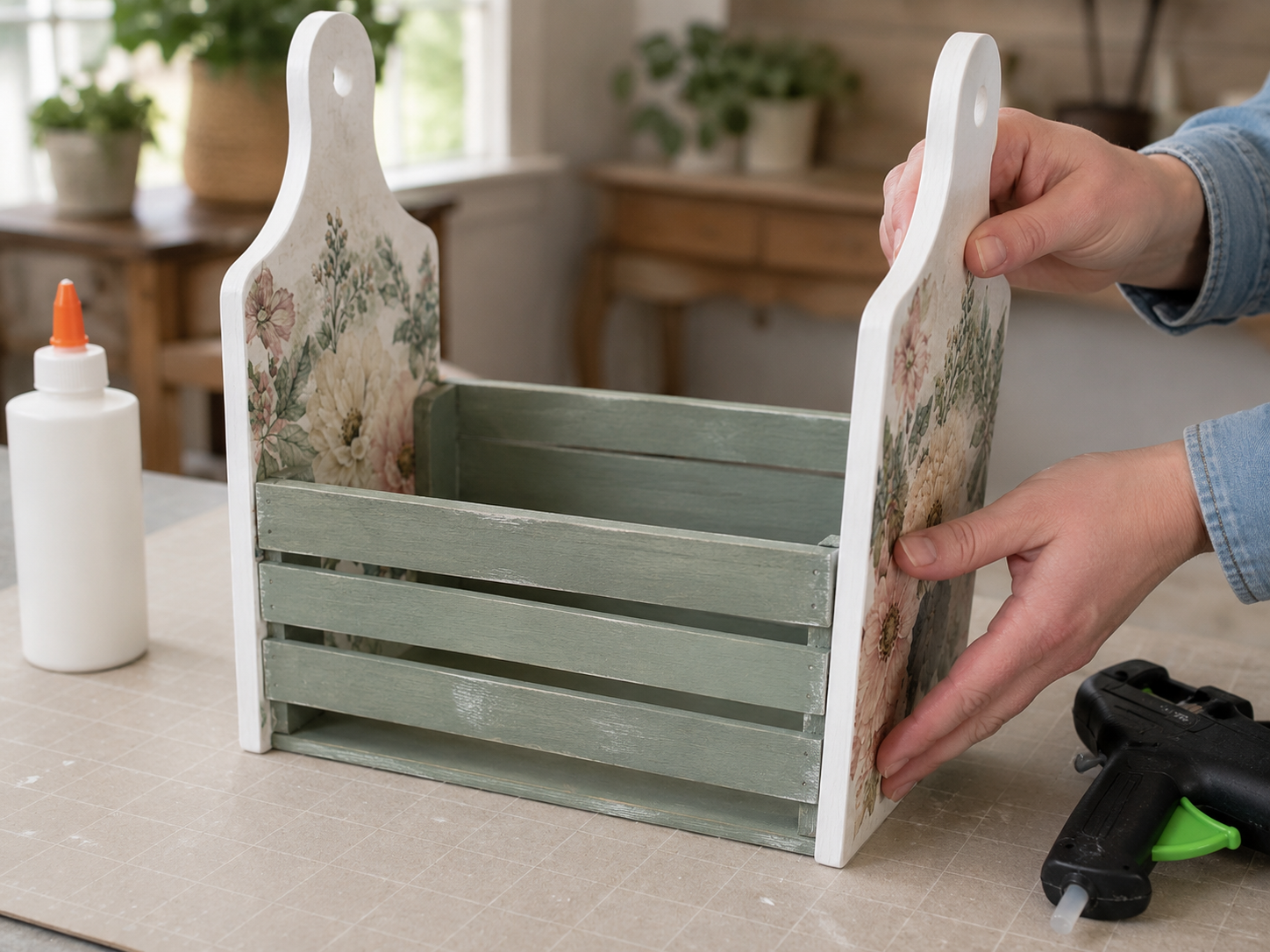 How to assemble the caddy base - Charming Farmhouse Caddy: Cutting Board & Crate DIY DIY tutorial