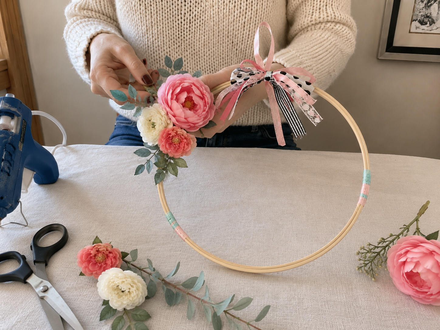 How to build the floral cluster - Charming Tassel Hoop Celebration Sign DIY tutorial