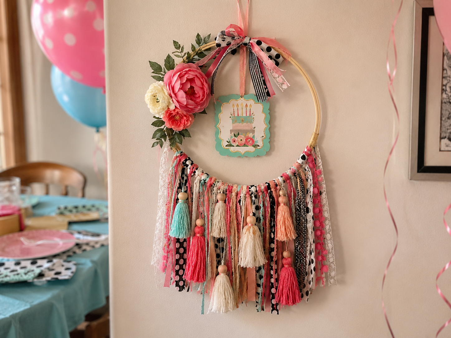 How to final adjustments and finishing - Charming Tassel Hoop Celebration Sign DIY tutorial