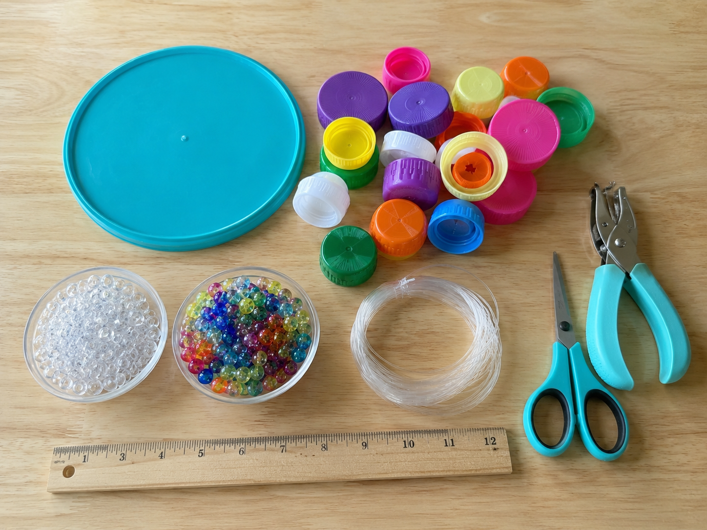 How to gather and prepare materials - Cheerful Upcycled Bottle Cap Wind Chime DIY tutorial