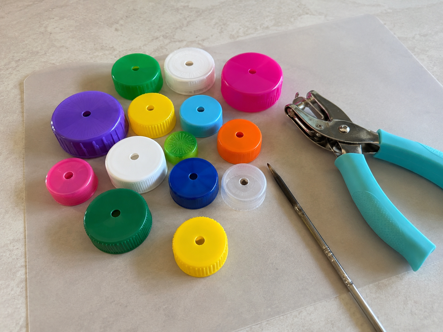 How to prepare the bottle caps - Cheerful Upcycled Bottle Cap Wind Chime DIY tutorial