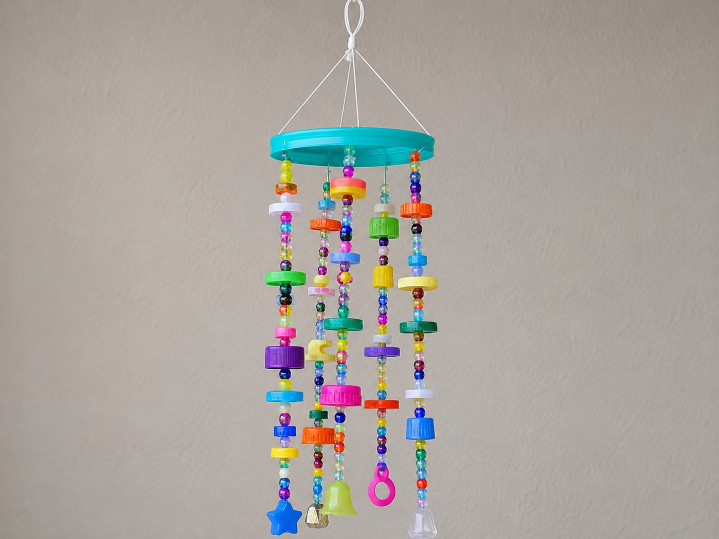 How to create the main hanger - Cheerful Upcycled Bottle Cap Wind Chime DIY tutorial