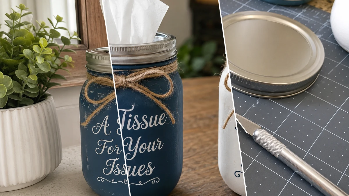 Cozy Farmhouse Mason Jar Tissue Holders - DIY Home Decor craft tutorial for Farmhouse / Rustic