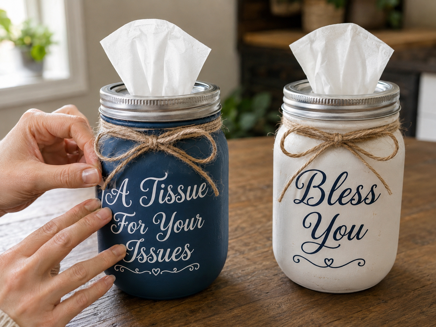 How to add custom lettering - Cozy Farmhouse Mason Jar Tissue Holders DIY tutorial
