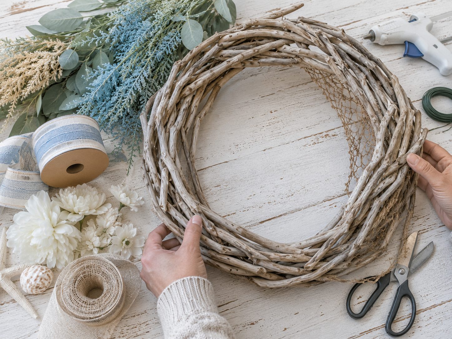 How to prepare your wreath base - Creative Coastal Driftwood Wreath DIY tutorial