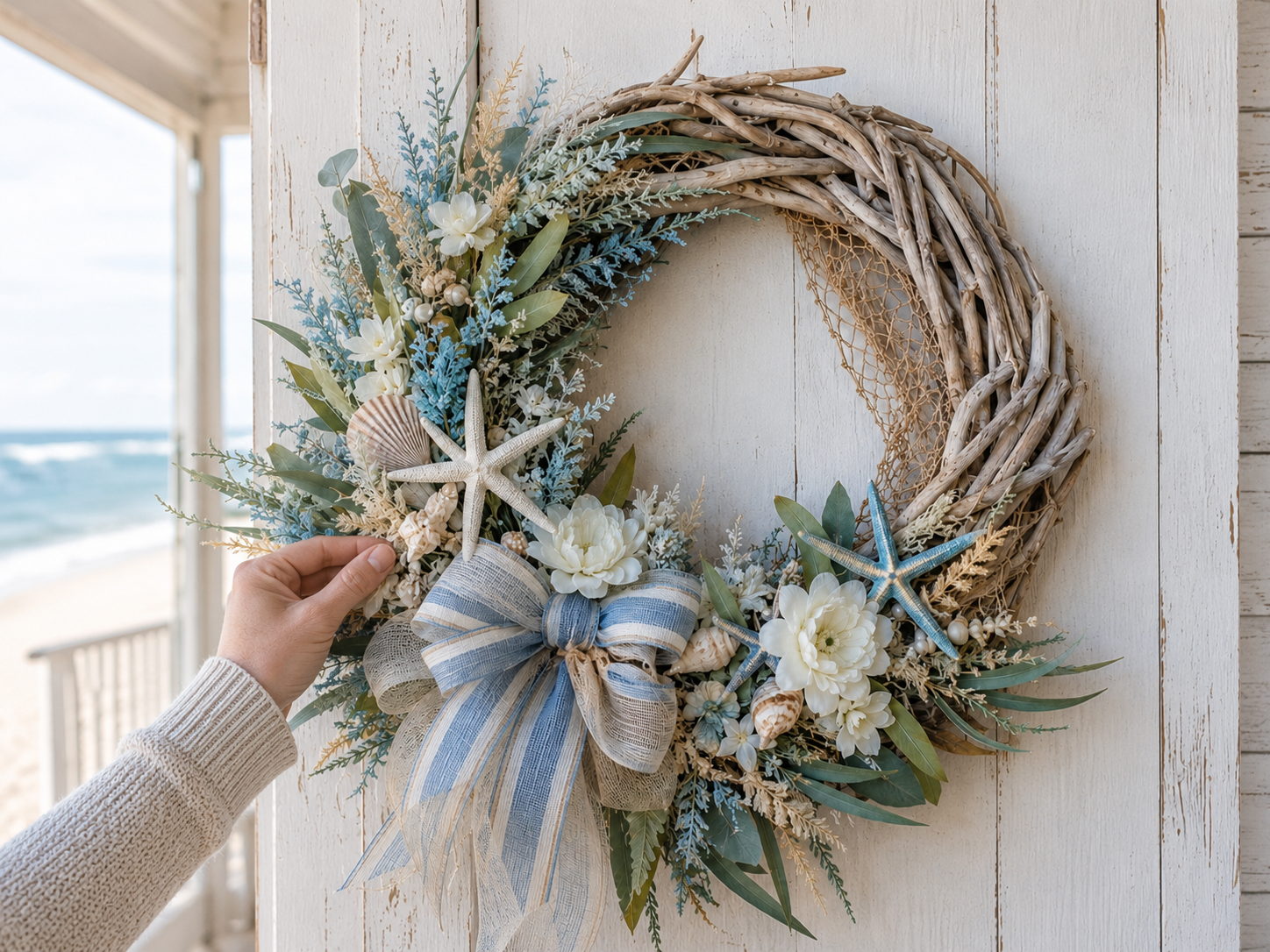 How to final touches & focal starfish - Creative Coastal Driftwood Wreath DIY tutorial