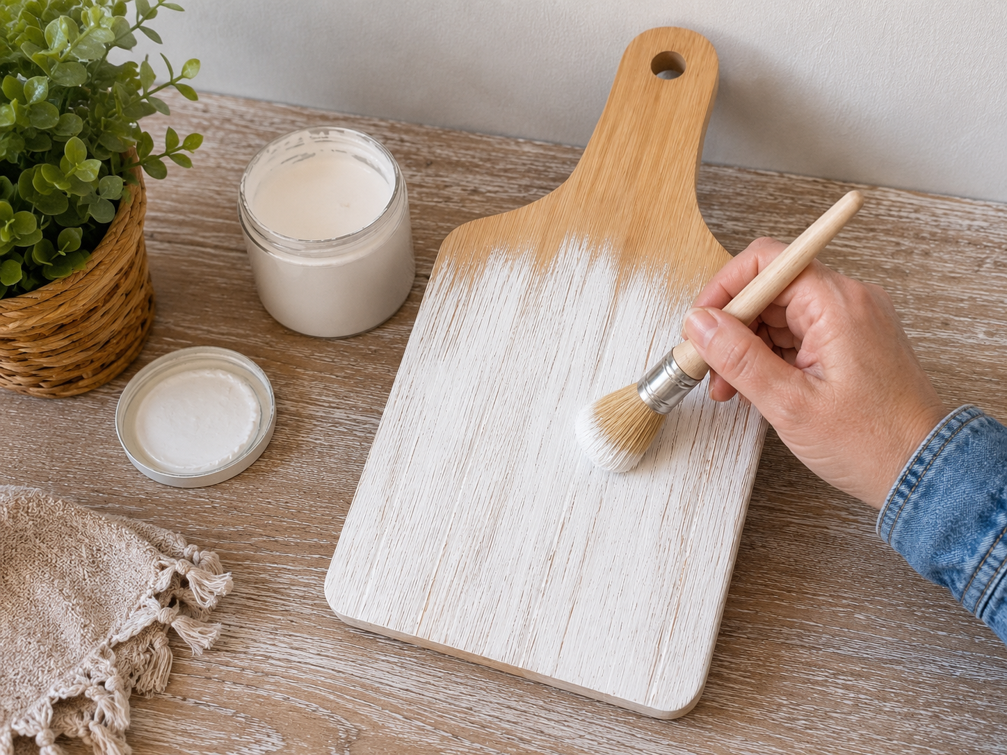 How to whitewash base layer - DIY Coastal Farmhouse Cutting Board Decor DIY tutorial